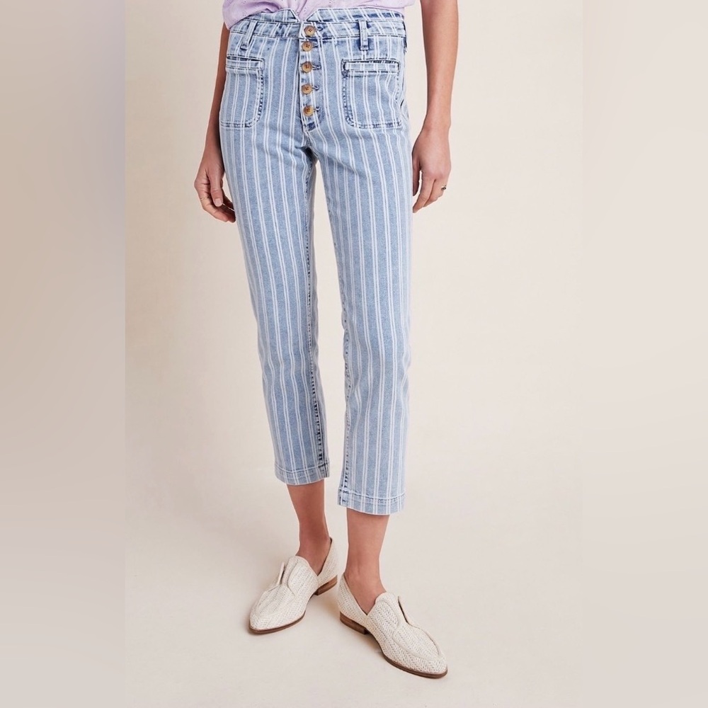 Pilcro & The Letterpress High Rise Slim Striped Acid Wash Straight Jeans 25 NWT